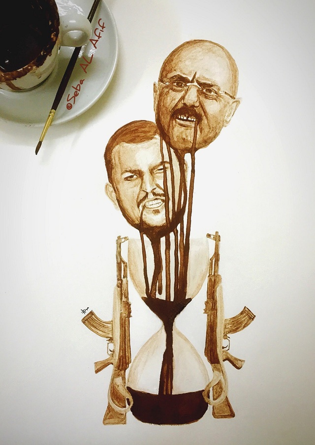 في لوحة فنية رسمتها محامية جنوبية ببقايا الشوكولاه .. ” مسألة وقت ” نهاية زعيمي التمرد في اليمن